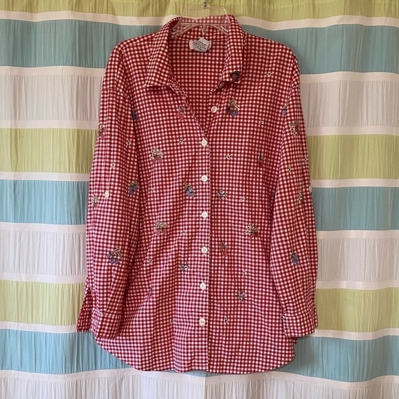 Vintage Gingham Plaid Embroidered Fruit Floral Long Sleeve Shirt Sz 1X - Picture 9 of 9